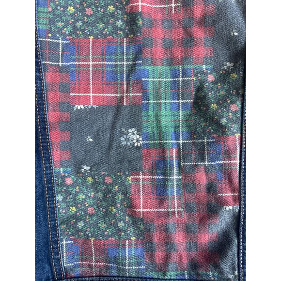 GAP Girls Patchwork Denim Jacket Floral Plaid Jean Coat Size Medium - Picture 9 of 9